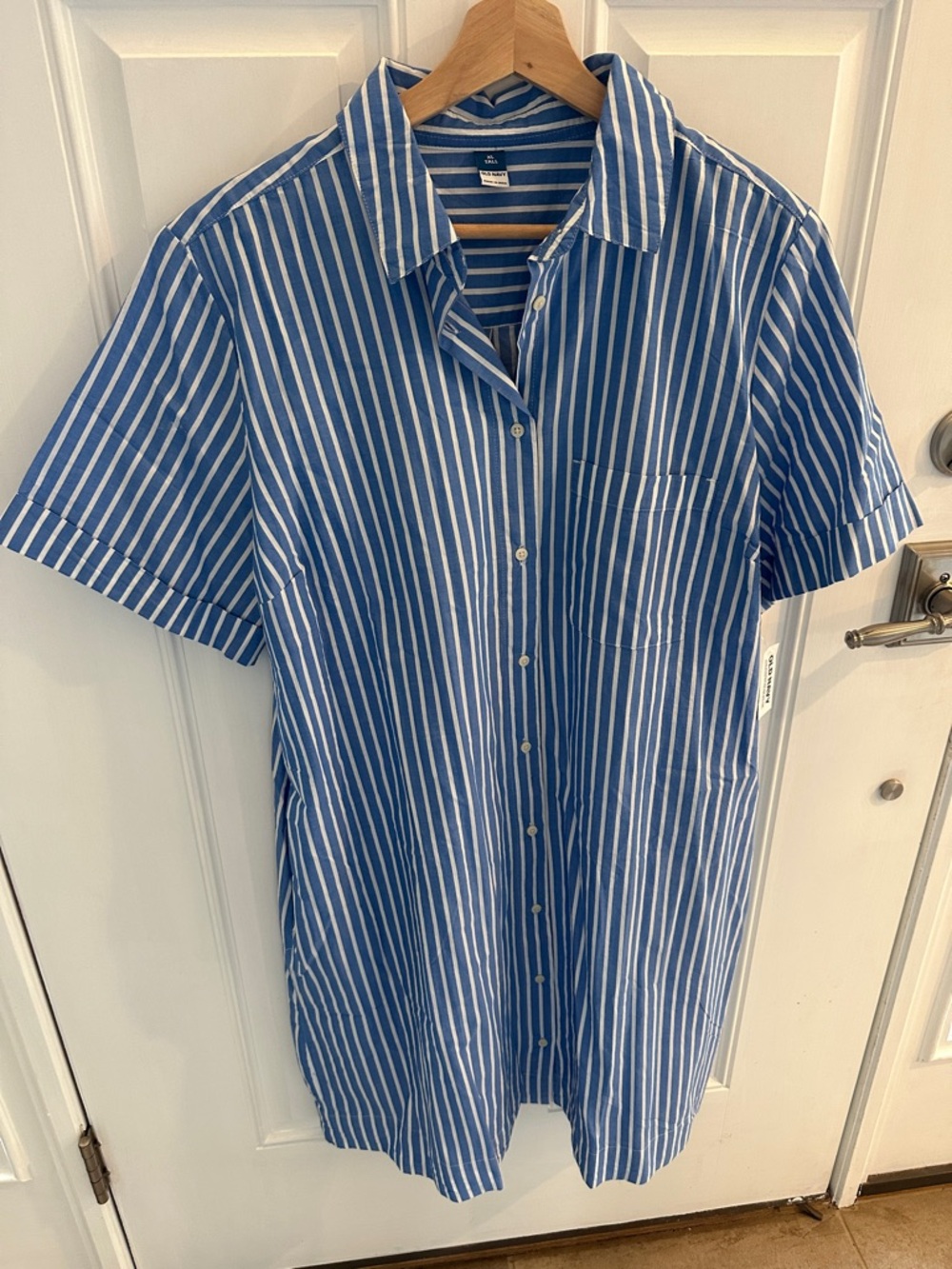 Blue & White Vertical Stripe Short-Sleeve Shirt Dress